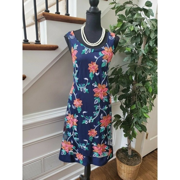 Signature Blue Floral 100% Nylon Casual Dress - Picture 1 of 11